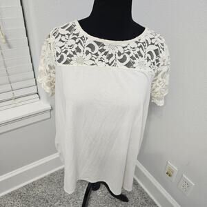 Torrid Womens White Lace Inset Crew Neck Button Back Top Size 1XL
